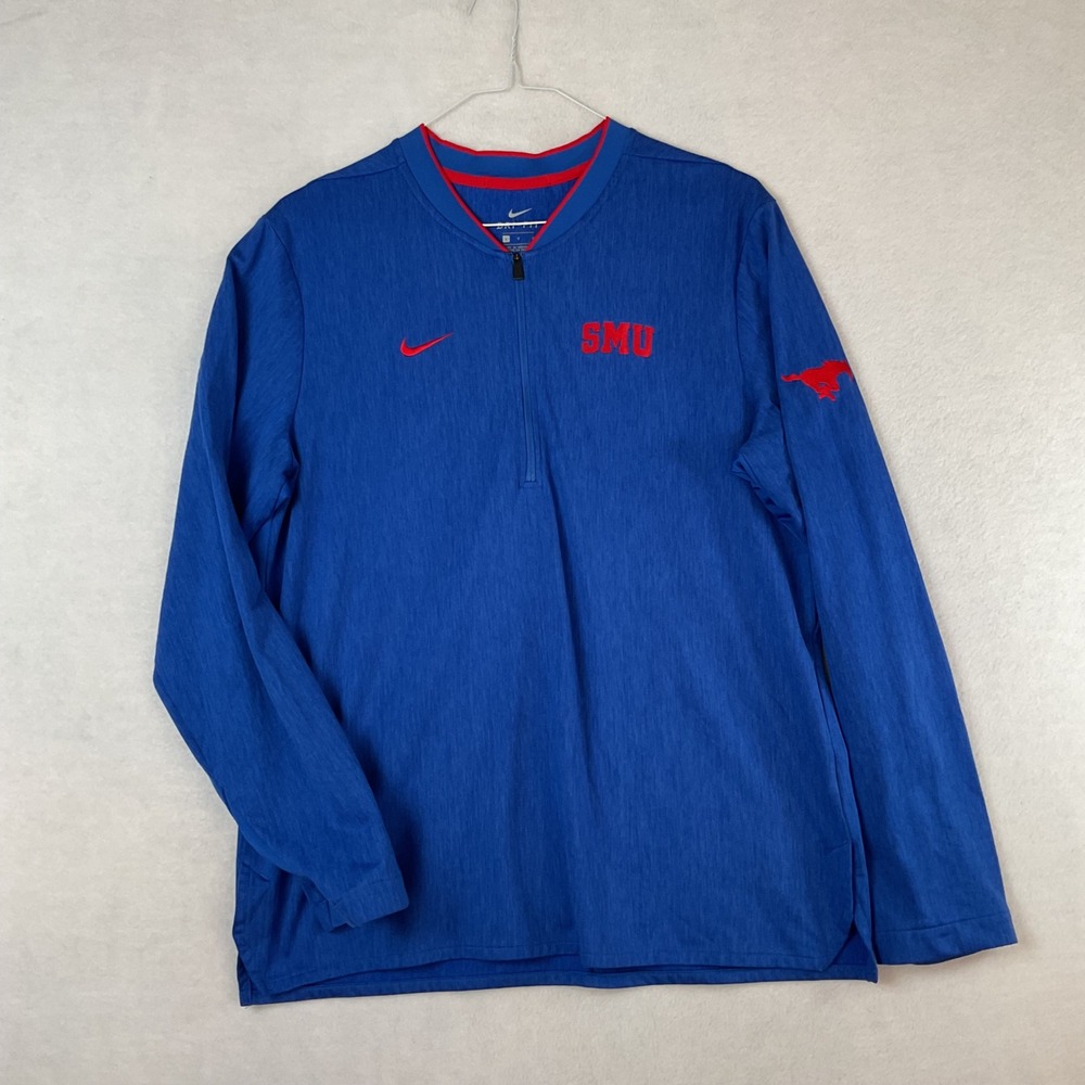 Nike Mens SMU Mustangs Dri-FIT Quarter Zip Pullover Blue Large